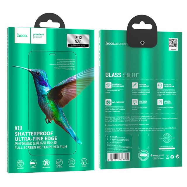 Tempered Glass Hoco Shatterproof Ultra-Fine Edge A19 Fullscreen HD 9H για Apple iPhone 12 Pro Max Μαύρο