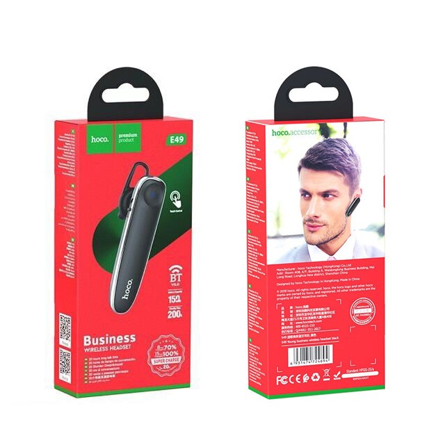 Wireless Mono Headset Hoco E49 Young V.5.0 με Γρήγορη Φόρτιση και 20 Ώρες Χρήσης Μαύρο