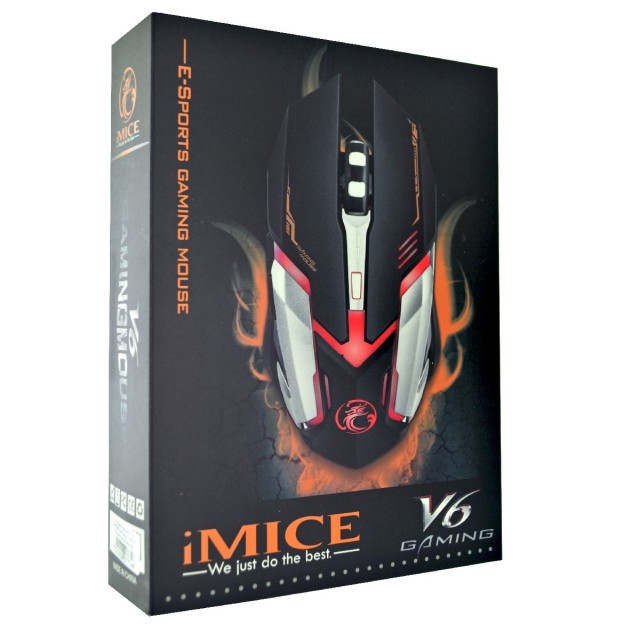 Ενσύρματο Ποντίκι iMICE V6 Gaming 6D με 6 Πλήκτρα, 3200 DPI, Multimedia και LED Φωτισμό. Μαύρο-Γκρι