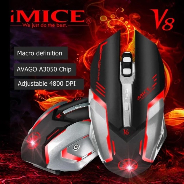 Ενσύρματο Ποντίκι iMICE V8 Gamer 6D με 6 Πλήκτρα, 4800 DPI, Multimedia και LED Φωτισμό. Μαύρο-Γκρι