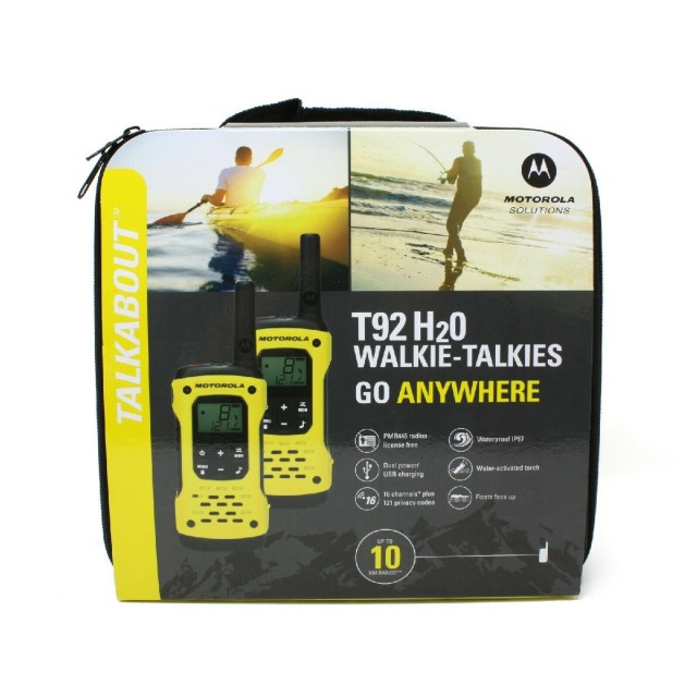 Walkie Talkie Motorola Go Anywhere PMR T92 IP67 Μαύρο-Κίτρινο με Φακό Led και Υποδοχή Hands Free 2.5mm. Εύρος Κάλυψης 10km