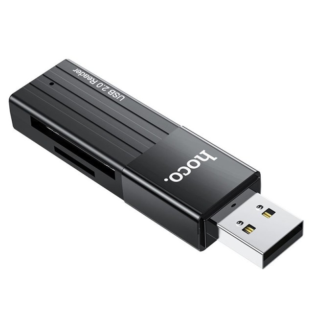 Αναγνώστης Κάρτας Μνήμης Hoco HB20 Mindful 2 σε 1 USB 2.0 έως 480Mbps και 2TB για Micro SD και SD Μαύρος