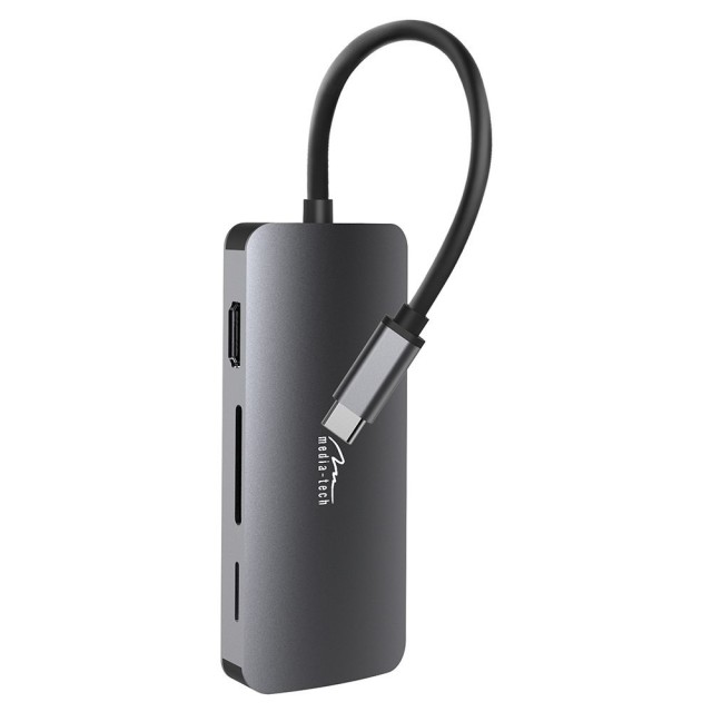 Hub Media-Tech MT5044 8 σε 1 USB-C με 3xUSB 3.0, USB-C PD, HDMI, RJ45, SD και Micro SD Θύρες Γκρι