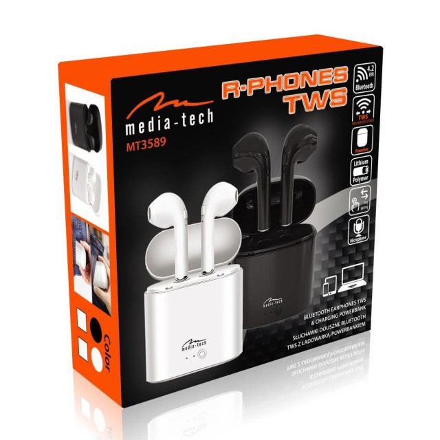 Wireless Hands Free Media-Tech MT3589K R-Phones TWS V4.2 Μαύρα με Πλήκτρο Ελέγχου σε κάθε ακουστικό