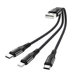 Καλώδιο σύνδεσης Hoco X47 Harbor 3 σε 1 USB σε Micro-USB, Lightning, USB-C 2.4A Μαύρο 0.25m