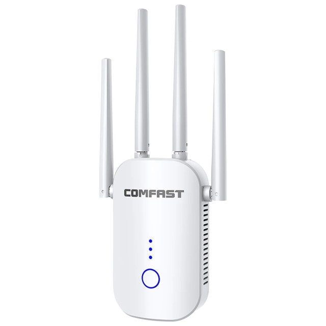 Wifi Repeater / Extender Dual Band Hi-Speed Comfast CF-WR758AC V2 1200Mbps Τετραπλής Κεραίας. Με Ευρωπαϊκή & UK πρίζα