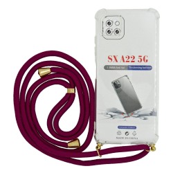 Θήκη Ancus Crossbody για Samsung SM-A226F Galaxy A22 5G Διάφανη με Κορδόνι Μπορντό