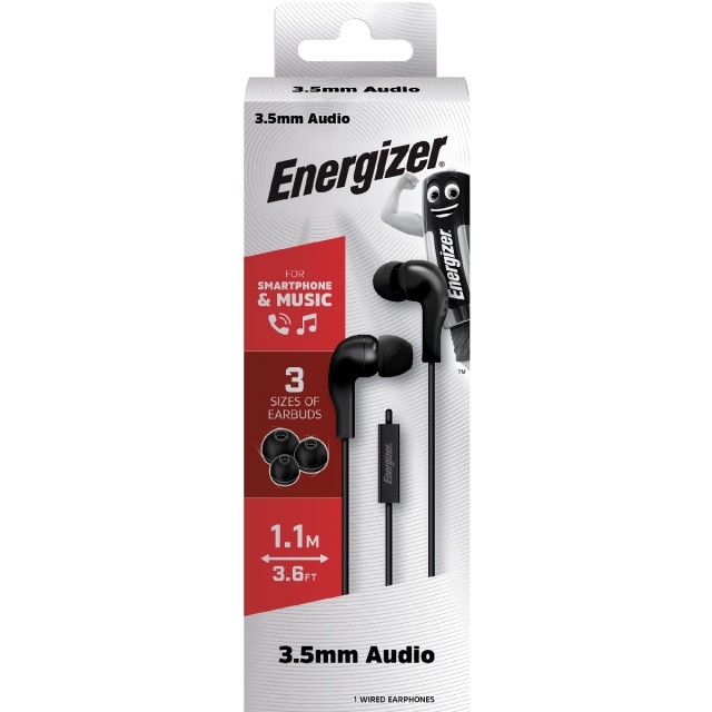 Hands Free Energizer CIA5 Stereo 3.5mm Μαύρο με Μικρόφωνο και Πλήκτρο Λειτουργίας 1.1μ