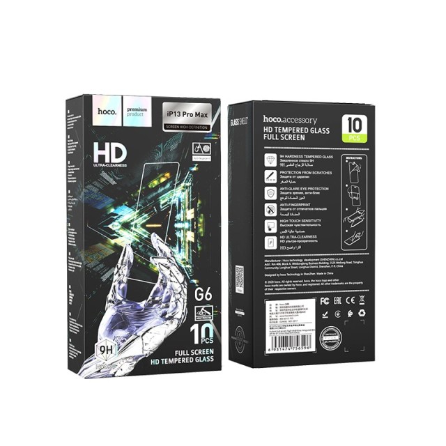 Tempered Glass Hoco G6 Instant Full Screen High-Definition HD 2.5D για Apple iPhone 13 Pro Max/ iPhone 14 Plus Μαύρο Σετ 10 τμχ.