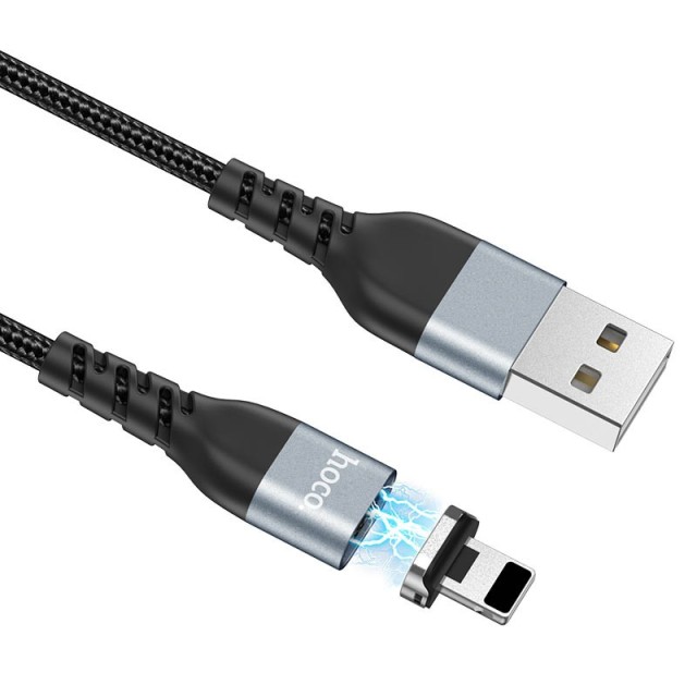 Καλώδιο σύνδεσης Hoco U96 Traveller Magnetic USB σε Lightning 2.4A με Μαγνητικό Αποσπώμενο Βύσμα Μεταλλικό Μαύρο 1.2m