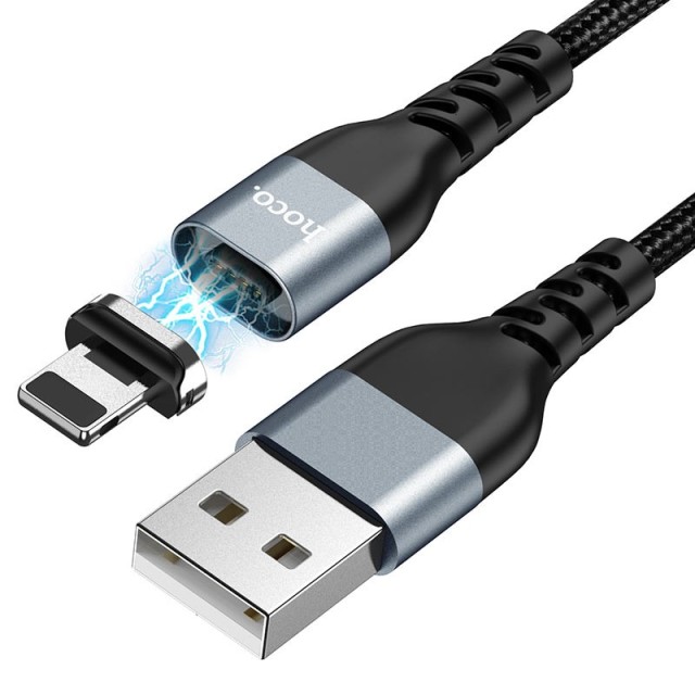 Καλώδιο σύνδεσης Hoco U96 Traveller Magnetic USB σε Lightning 2.4A με Μαγνητικό Αποσπώμενο Βύσμα Μεταλλικό Μαύρο 1.2m