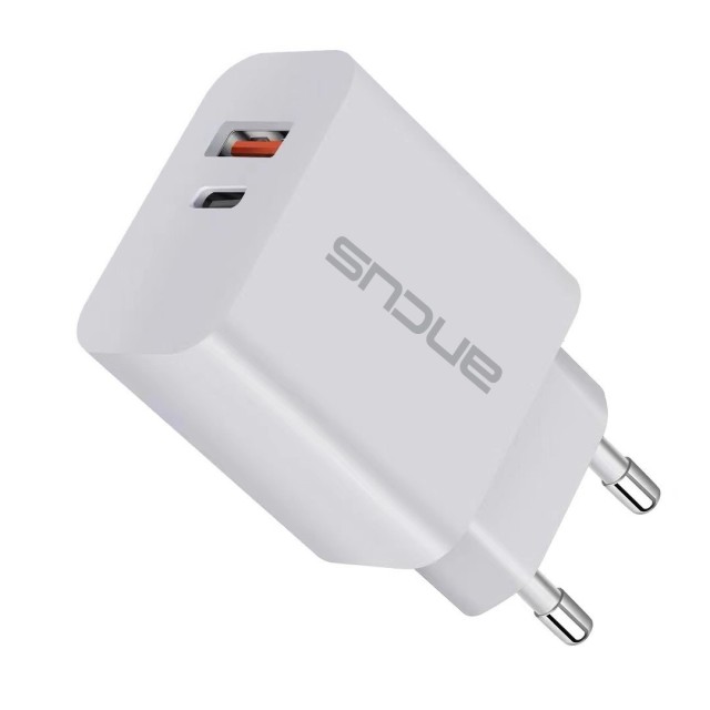 Φορτιστής Ταξιδίου Switching Ancus Supreme Series C70D Dual Fast Charge με USB/USB-C Έξοδο QC3.0 PD30W Λευκό