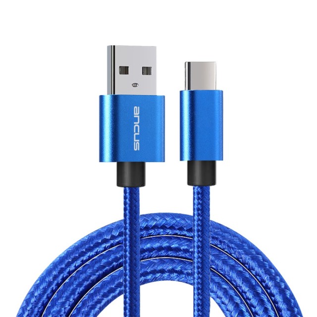 Καλώδιο Σύνδεσης και Φόρτισης Ancus Flow Plus E54 USB σε USB-C 2.0A  και Braided Καλώδιο Μπλέ 1μ. Με 5 Χρονια Εγγύηση