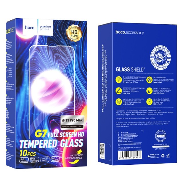 Tempered Glass Hoco G7  Full Screen HD για Apple iPhone 13 Pro Max/ iPhone 14 Plus Μαύρο Σετ 10 τμχ.