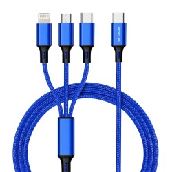 Καλώδιο Φόρτισης Ancus Flow Plus E54 USB-C 3 σε 1 Micro-USB, USB-C, Lightning 3.0A με Braided Καλώδιο Μπλε 1μ. Με 5 Χρονια Εγγύηση