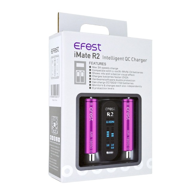 Φορτιστής Μπαταριών Efest iMate R2 Intelligent QC Charger με 2 Θέσεις Ένδειξη Led Συμβατό με  Μπαταρίες 18650/20700 / 21700