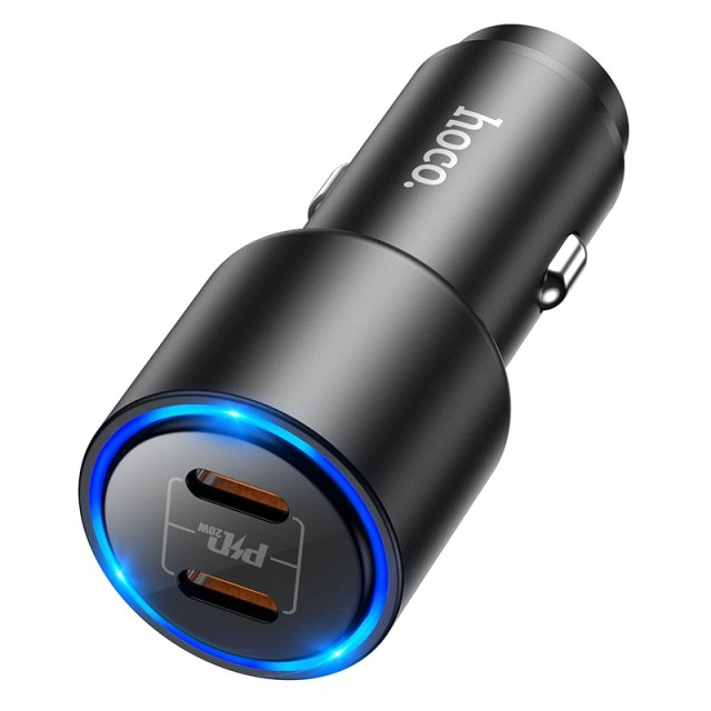 Φορτιστής Αυτοκινήτου Hoco NZ3 Clear Way 40W Fast Charging Dual USB-C PD 20W QC 3.0 Μαύρο