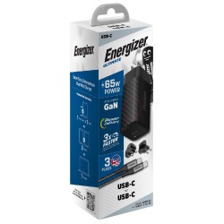 Φορτιστής Ταξιδίου Energizer A65MUC PD65W με Έξοδο USB-C/USB-A  Μαύρο GaN Tech με Καλώδιο USB-C σε USB-C