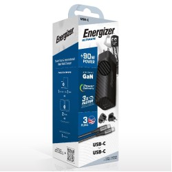 Φορτιστής Ταξιδίου Energizer A90MUC  με έξοδο USB-C/USB-A 90W Καλώδιο USB-C/USB-C Μαύρο