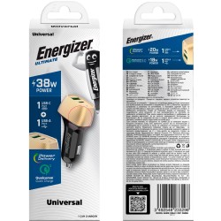 Φορτιστής Αυτοκινήτου Energizer D38BG με PD, QC με έξοδο USB-C/USB-A 38W/4A  Μαύρο-Χρυσό