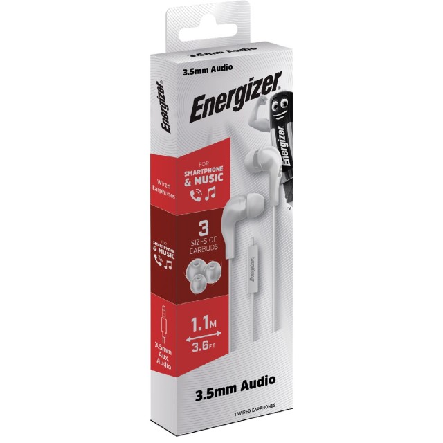 Hands Free Energizer CIA5 Stereo 3.5mm Λευκό με Μικρόφωνο και Πλήκτρο Λειτουργίας 1,1μ