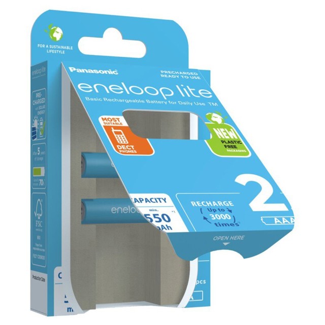 Μπαταρία Επαναφορτιζόμενη Panasonic Eneloop lite BK-4LCCE/2BE 550 mAh size AAA Ni-MH 1.2V Τεμ. 2 Eco Pack