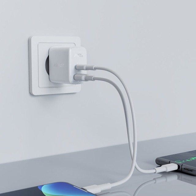 Φορτιστής Ταξιδίου Acefast A5 Fast Charging USB-C 20W+USB-A 12W PD20W, QC3.0 / QC2.0  32W Λευκός