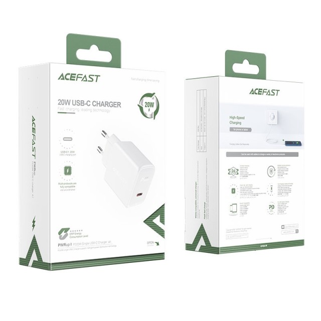 Φορτιστής Ταξιδίου Acefast A1 Fast Charging USB-C PD3.0 PD20W QC3.0 / QC2.0 5V / 2.4A Λευκός