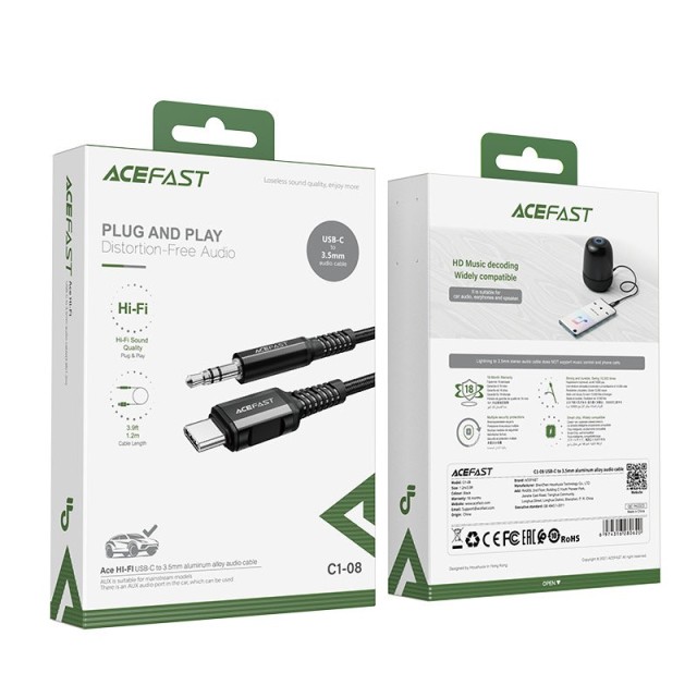 Καλώδιο σύνδεσης Acefast C1-08 USB-C σε 3.5mm Αρσενικό Braided 1.2 Μαύρο