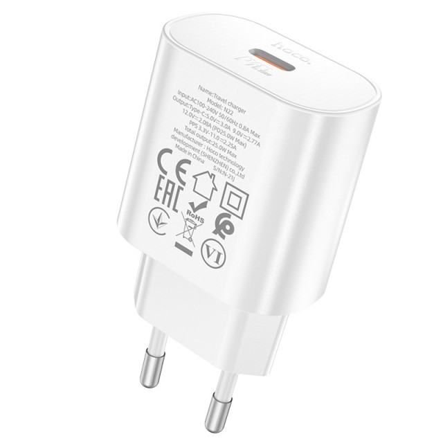 Φορτιστής Ταξιδίου Hoco N22 Jetta USB-C PD25W Small Body Λευκός