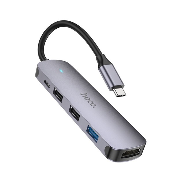 Hub USB-C Hoco HB27 HDMI+PD60W+USB3.0+2xUSB2.0 60W 20V/3A Γκρι