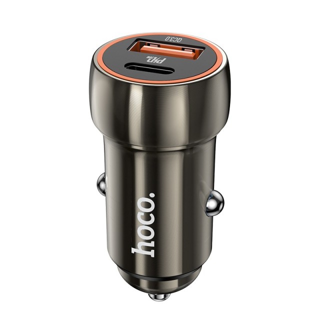 Φορτιστής Αυτοκινήτου Hoco Z46A Blue Whale USB-C PD20W σε USB 18W QC3.0 5V/3A Γκρι