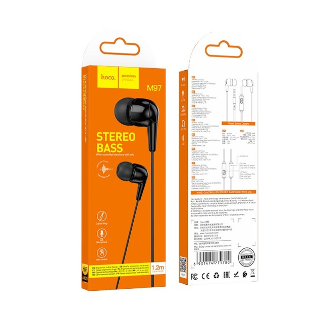 Hands Free Hoco M97 Enjoy Earphones Stereo 3.5mm με Μικρόφωνο και Πλήκτρο Λειτουργίας Μαύρα