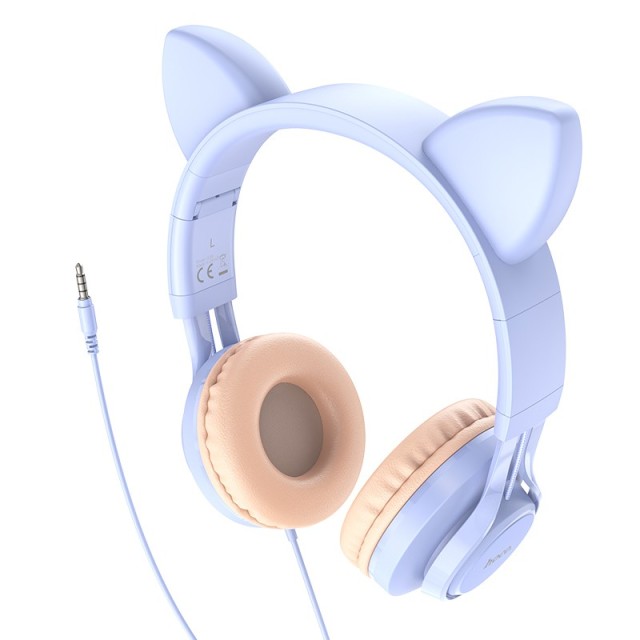 Ακουστικά Stereo Hoco W36 Cat ear με Μικρόφωνο 3.5mm Γαλάζιο