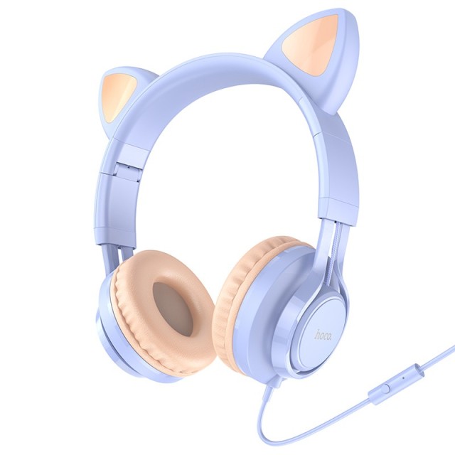 Ακουστικά Stereo Hoco W36 Cat ear με Μικρόφωνο 3.5mm Γαλάζιο