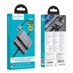 Hub USB-C Hoco HB30 Eco με HDMI 4K 30Hz και VGA 1080P USB3.0 5Gbps και PD 100W 15εκ. Γκρι