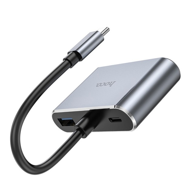 Hub USB-C Hoco HB30 Eco με HDMI 4K 30Hz και VGA 1080P USB3.0 5Gbps και PD 100W 15εκ. Γκρι