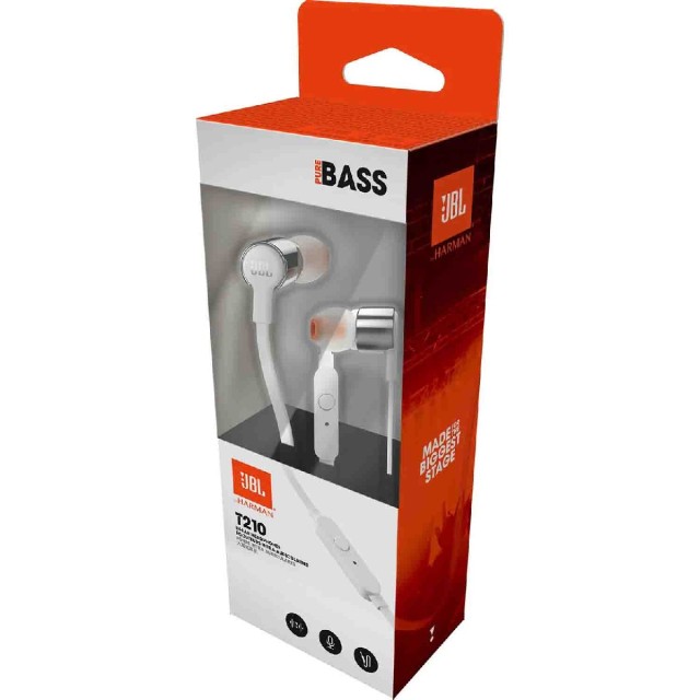 Hands Free JBL Tune 210 In-ear 3.5mm Pure Bass Sound 8.7mm Dynamic Driver με Μικρόφωνο JBLT210GRY Γκρι