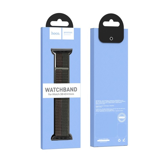 Watchband Hoco WA02 38/40/41mm από Nylon για Apple Watch series 1/2/3/4/5/6/7/8/SE Storm Black with Grey