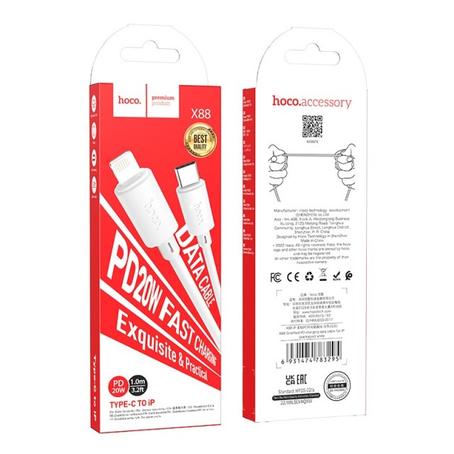 Καλώδιο Hoco X88 USB-C σε Lightning PD20W Λευκό 1m Καλώδιο Hoco X88 USB-C σε Lightning PD20W Λευκό 1m