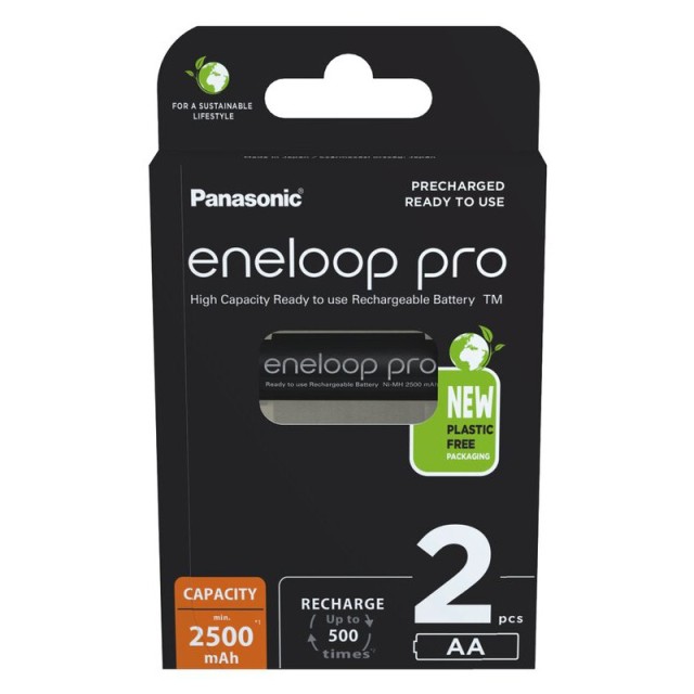 Μπαταρία Επαναφορτιζόμενη Panasonic Eneloop Pro BK-3HCDE/2BE 2500mAh size AA Ni-MH 1.2V Τεμ. 2 New Package