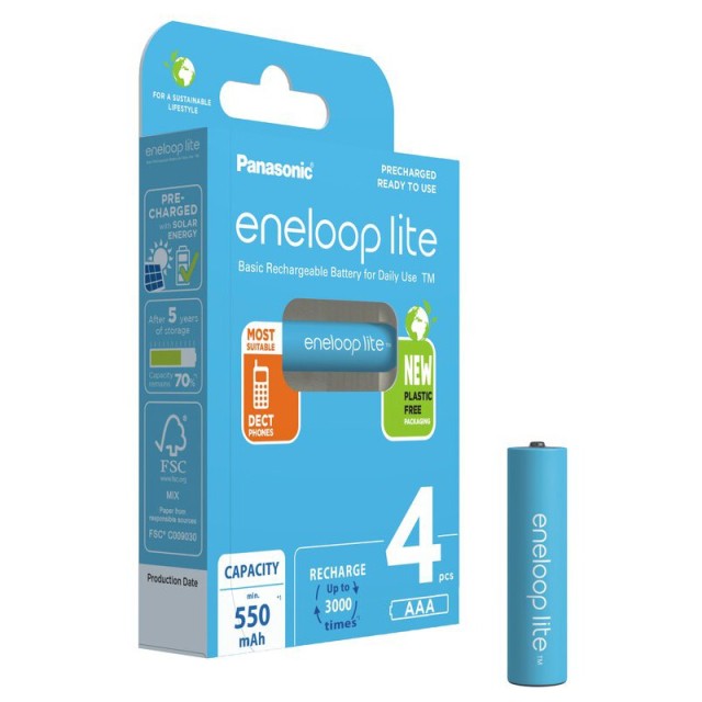 Μπαταρία Επαναφορτιζόμενη PanasonicEneloop Lite NEW BK-4LCCE/4BE 550 mAh size AAA Ni-MH 1.2V Τεμ. 4 New Package