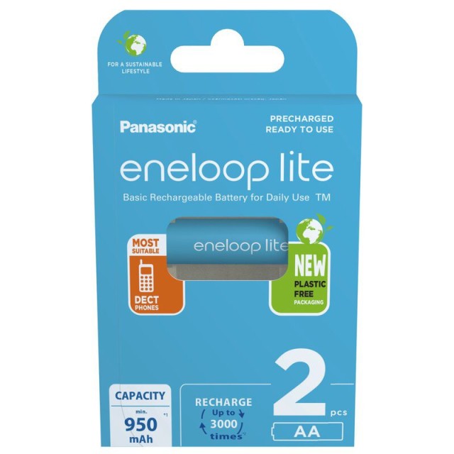 Μπαταρία Επαναφορτιζόμενη Panasonic Eneloop lite BK-3LCCE/2BE 950 mAh size AA Ni-MH 1.2V Τεμ. 2 New Package