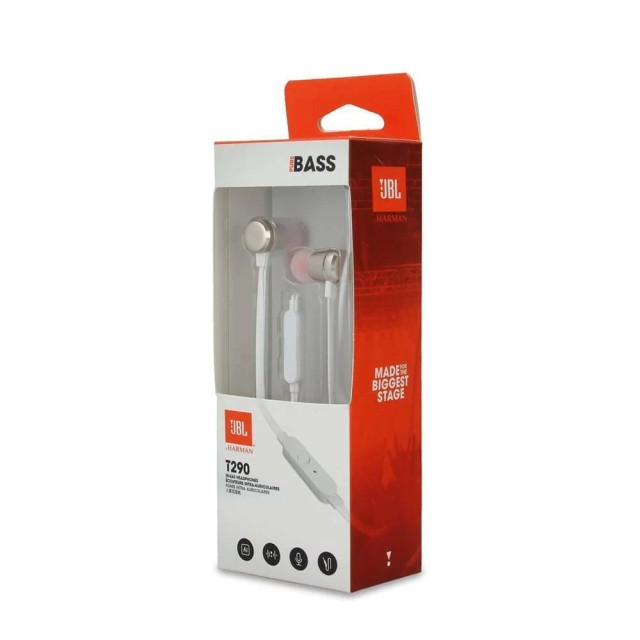 Hands Free JBL Tune 290 In-ear 3.5 mm Pure Bass Sound 8.7mm με Μικρόφωνο και Πλακέ Καλώδιο JBLT290SIL Ασημί