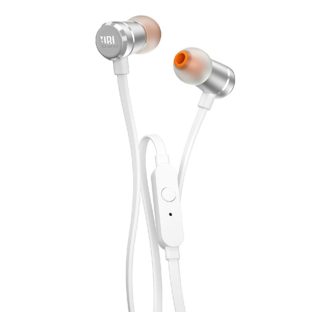 Hands Free JBL Tune 290 In-ear 3.5 mm Pure Bass Sound 8.7mm με Μικρόφωνο και Πλακέ Καλώδιο JBLT290SIL Ασημί