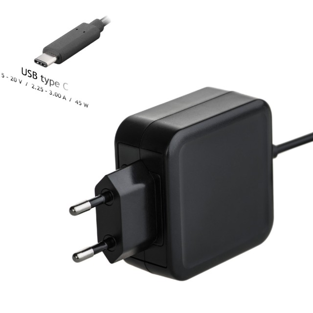 Τροφοδοτικό Notebook Akyga AK-ND-60 5-20V / 2.25-3A 45W USB-C Power Delivery 1.2m