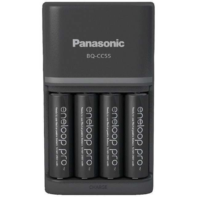 Φορτιστής Μπαταριών Panasonic Eneloop Pro BQ-CC55E Smart & Quick για AA/AAA + 4 Μπαταρίες size AA BK-3HCDE/2BE 2500 mAh Ni-MH 1.2V Eco Pack