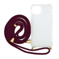 Θήκη Ancus Crossbody για Apple iPhone 14 Διάφανη με Κορδόνι Μπορντώ