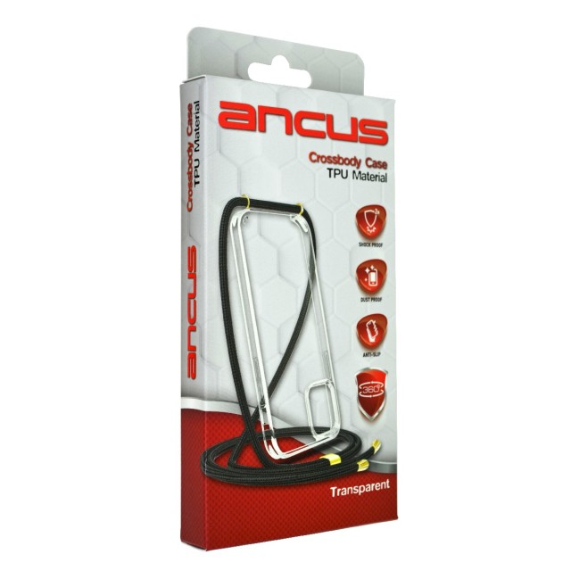 Θήκη Ancus Crossbody για Apple iPhone 14 Plus Διάφανη με Κορδόνι Μαύρο