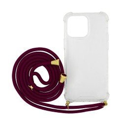 Θήκη Ancus Crossbody για Apple iPhone 14 Pro Διάφανη με Κορδόνι Μπορντώ